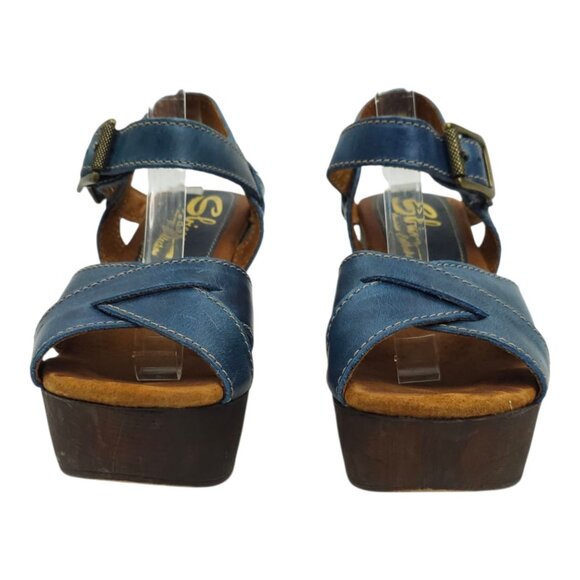 Sbicca Vintage Collection Platform Sandals Womens US 6.5 EU 37 Blue Chunky Heel - Picture 3 of 16